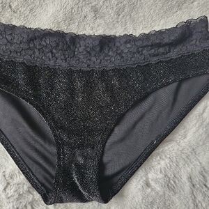 La Senza Black Lace Trimmed Shimmer Bikini Panty XL